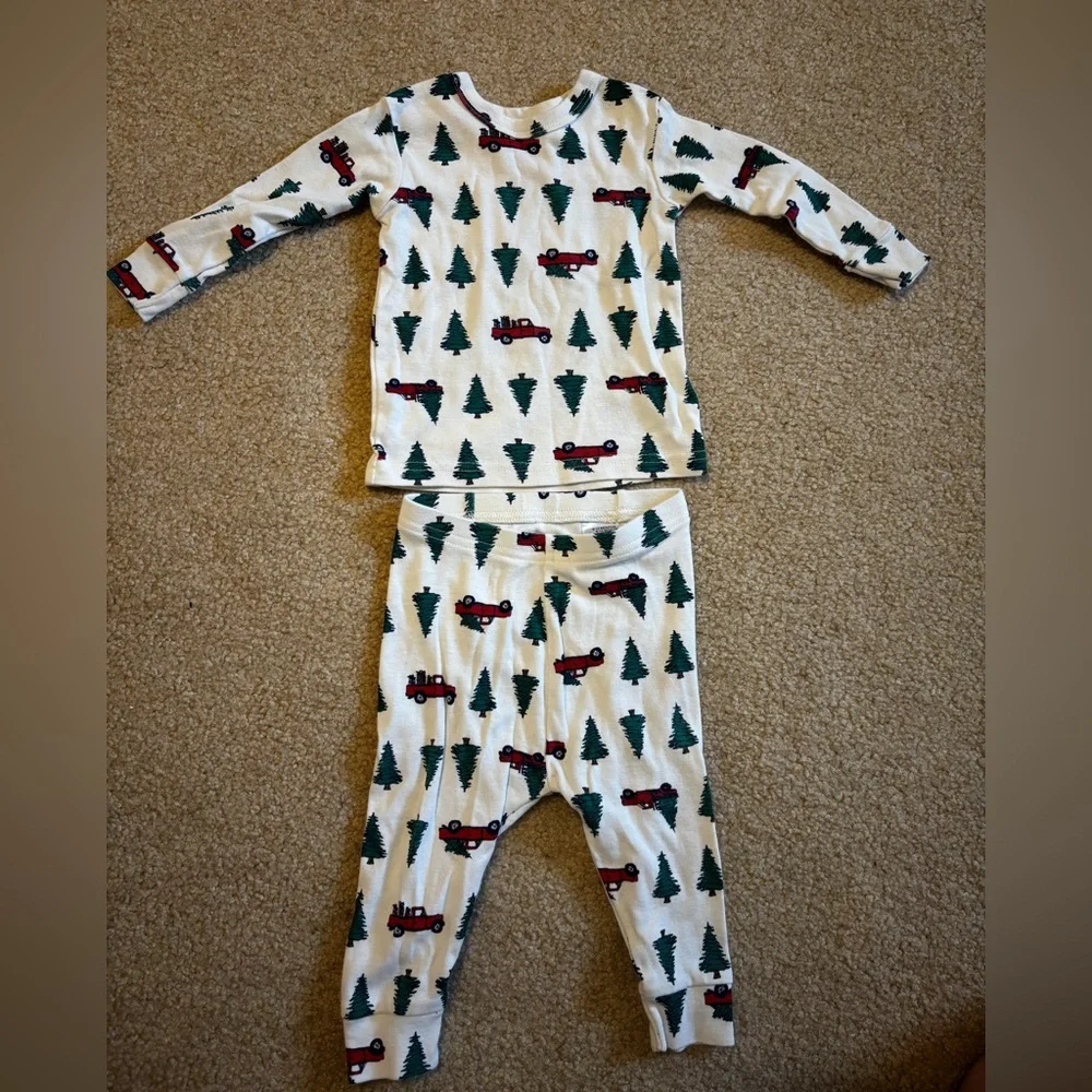 Baby GAP Christmas Red Truck and Green Tree Print Pajamas Size 6-12 Months